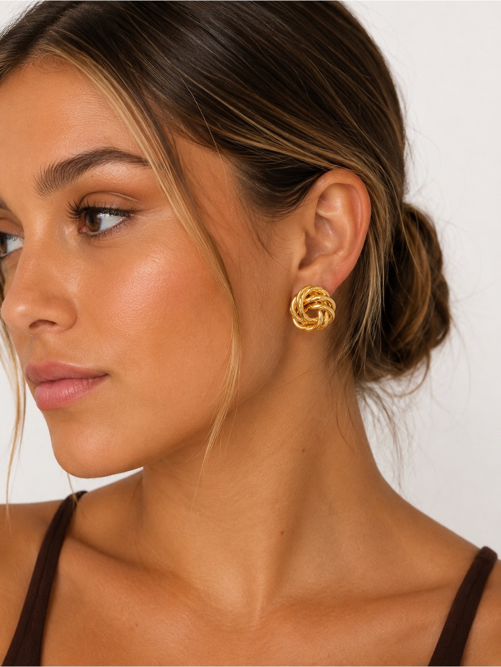 Vintage Gold Tone Rope Knot Clip-On Earrings Textured Swirl Statement